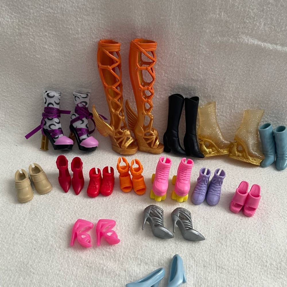 Assorted Doll Shoes & Boots - Orange, Pink, Red, Gold, Black, Blue, Purple